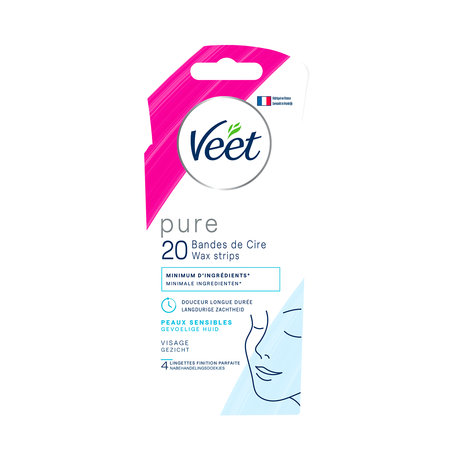 Veet Pure™ Bandes de cire froide pour peaux sensibles – Visage x20 | Veet